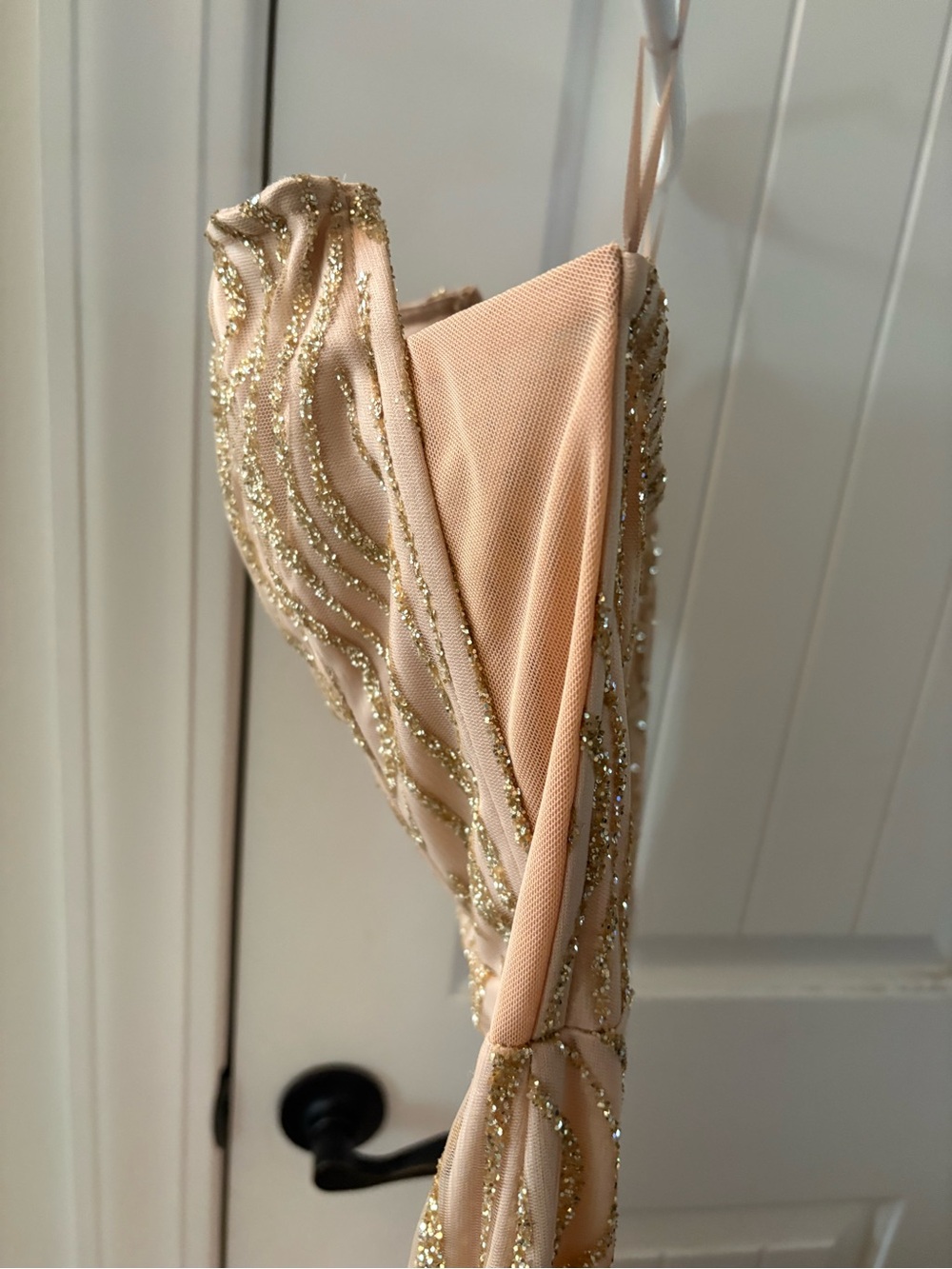 Luxxel Strapless Beaded Evening Gown in Champagne - Picture 3 of 7